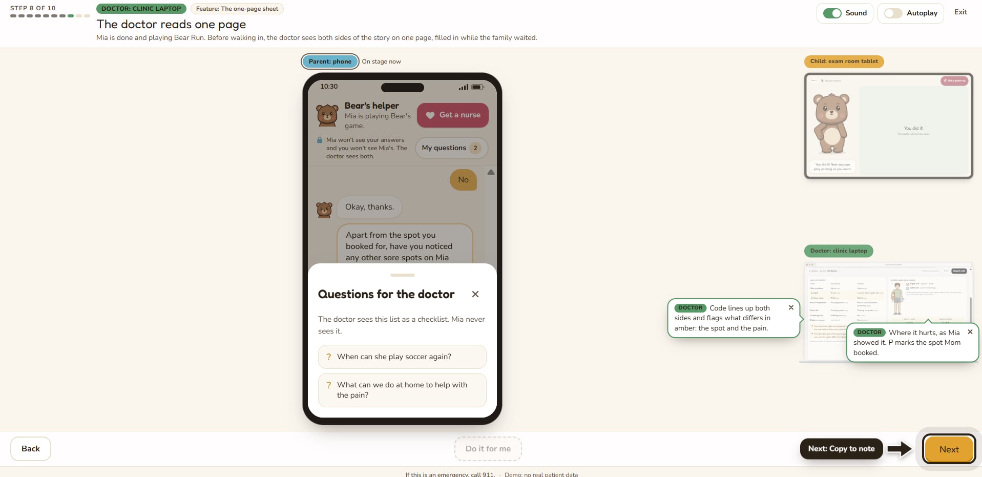 Parent phone view of the Bear's Helper chat